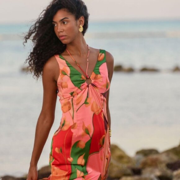 NWT 2024 Resort Collection Hutch Misha Satin Midi Dress in Orange XS $297 - Picture 1 of 8